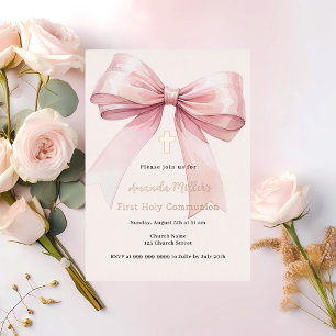 Pink bow cream girl First Communion