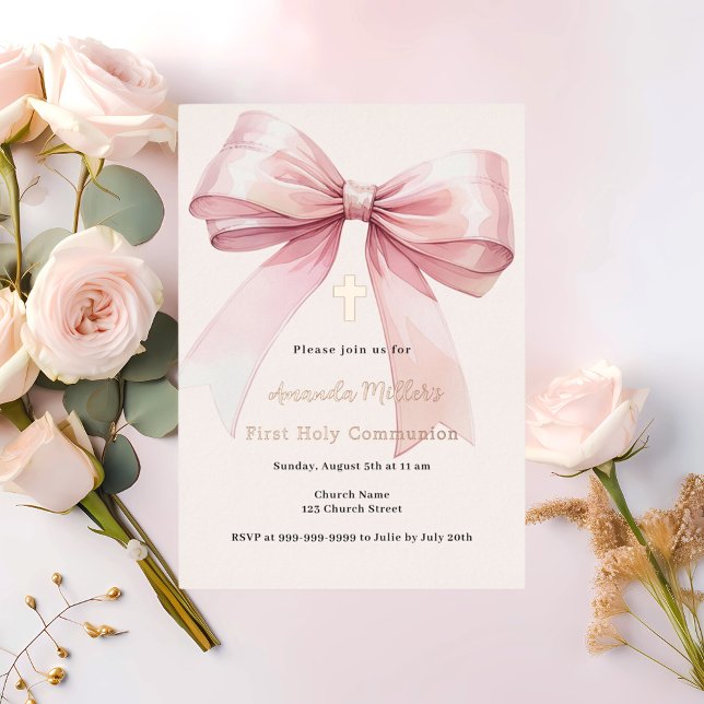 Pink bow cream girl First Communion (Creator Uploaded)