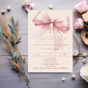 Pink bow cream girl luxury Baptism rose gold
