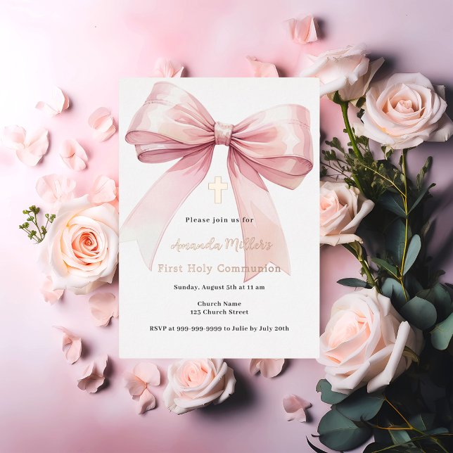 Pink bow cream girl rose gold First Communion (Creator Uploaded)