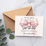 Pink bow cream Sweet 16 Save the Date card<br><div class="desc">A modern and elegant Save the Date for a Sweet 16.   A soft cream,  beige coloured background,  decorated with a large pink bow. Personalise and add date,  place,  name and age.</div>