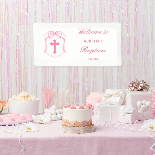 Pink Bow Crest Baptism Banner (Party)