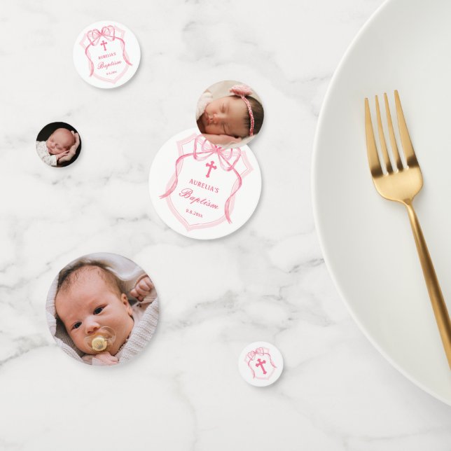 Pink Bow Crest Baptism Table Confetti (Group)