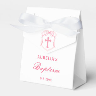 Pink Bow Crest Baptism Tent Favour Box