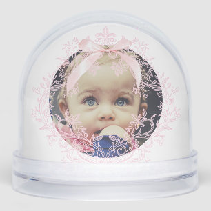 pink bow crest Baptism thank you  Snowglobe