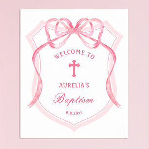 Pink Bow Crest Baptism Welcome Poster