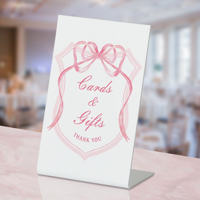 Pink Bow Crest Cards & Gifts Pedestal Sign (Creator Uploaded)