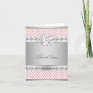 Pink Bow Cross Girls Baptism Christening Thank You Card