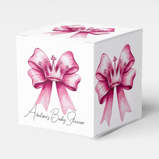 Pink Bow & Crown Baby Shower Celebration  Favour Box (Front Side)