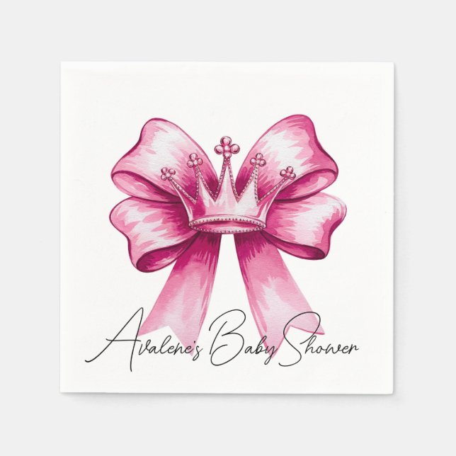 Pink Bow & Crown Baby Shower Celebration  Napkin (Front)