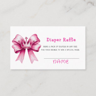 Pink Bow & Crown Baby Shower Diaper Raffle Business Card