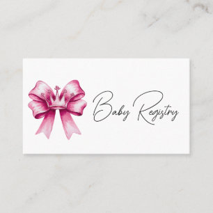 Pink Bow & Crown Baby Shower Registry Business Card