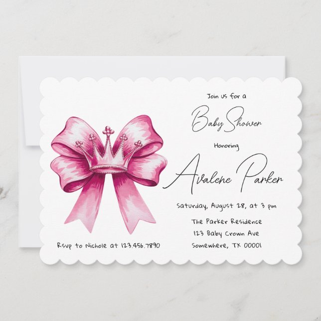 Pink Bow & Crown Girl Baby Shower Celebration  Invitation (Front)
