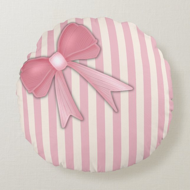Pink Bow Cushion. Round Cushion (Front)