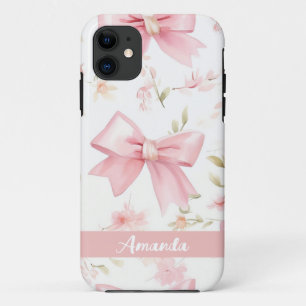 Pink Bow Custom Name iPhone 11 Case