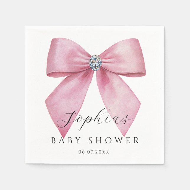 Pink Bow Cute Baby Shower  Napkin (Front)