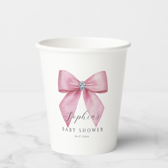 Pink Bow Cute Baby Shower  Paper Cups (Front)