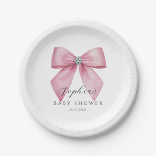 Pink Bow Cute Baby Shower Paper Plate