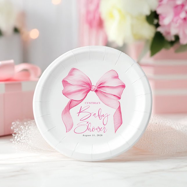 Pink Bow Cute Baby Shower Paper Plate (Pink Bow Paper Plates)