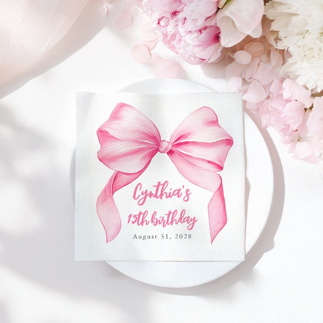 Pink Bow Cute Birthday Party Napkin (Pink Bow Birthday Napkins)