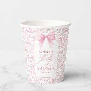 Pink Bow Cute Floral Arch Chinoiserie Baby Shower Paper Cups