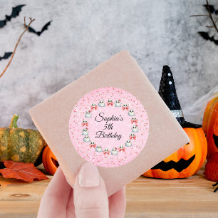 Pink Bow Cute Ghost Halloween Kids Birthday Classic Round Sticker