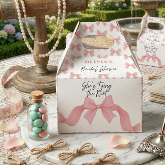 Pink Bow Cute She's Tying the Knot Bridal Shower Favour Box