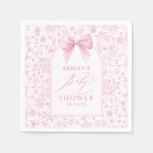 Pink Bow Cute Whimsical Chinoiserie Baby Shower Napkin