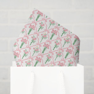 Pink Bow Decoupage Tissue Paper, Pink Floral Paper