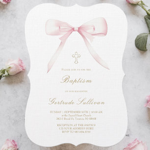 pink bow design   Baptism Invitation