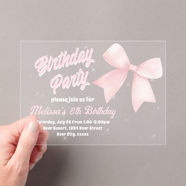 pink bow design Birthday Invitation (Insitu (Handheld))