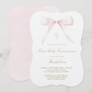 pink bow design First Holy Communion girl Invitation