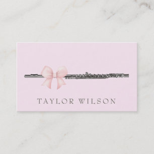 pink bow design flute teacher business card