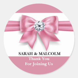 Pink bow diamond sparkle elegant wedding favour classic round sticker