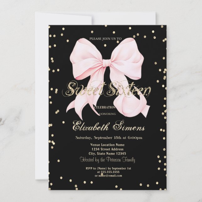 Pink Bow Diamonds Princess Sweet 16 Invitation (Front)