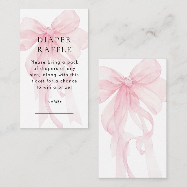 Pink Bow Diaper Raffle Baby Shower Enclosure Card (Front/Back)