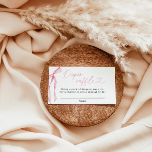Pink Bow Diaper Raffle Card, Girl Baby Shower Enclosure Card