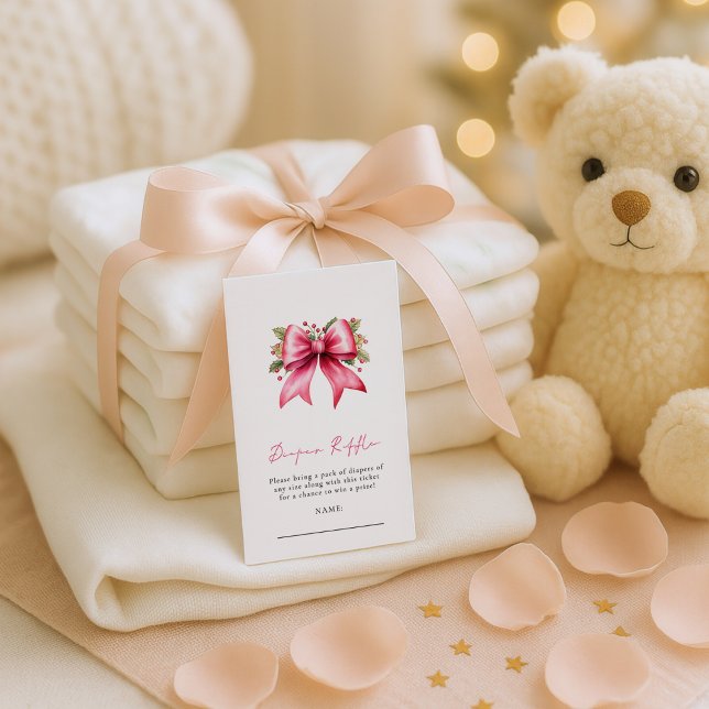 Pink Bow Diaper Raffle Christmas Baby Shower  Enclosure Card (Creator Uploaded)