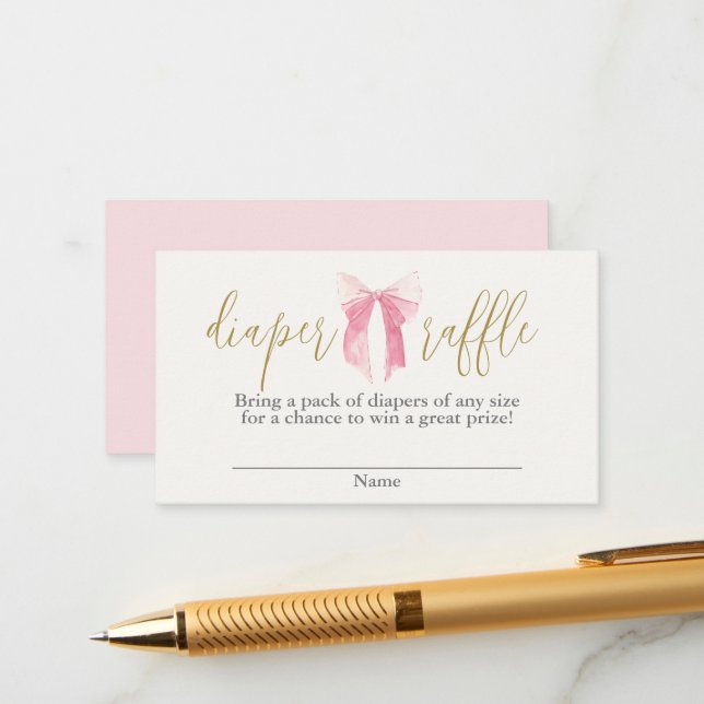 Pink Bow Diaper Raffle Enclosure Card (Front/Back In Situ)