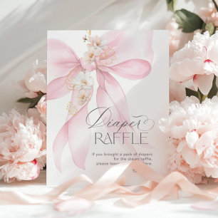 Pink Bow Diaper Raffle Floral Baby shower Poster