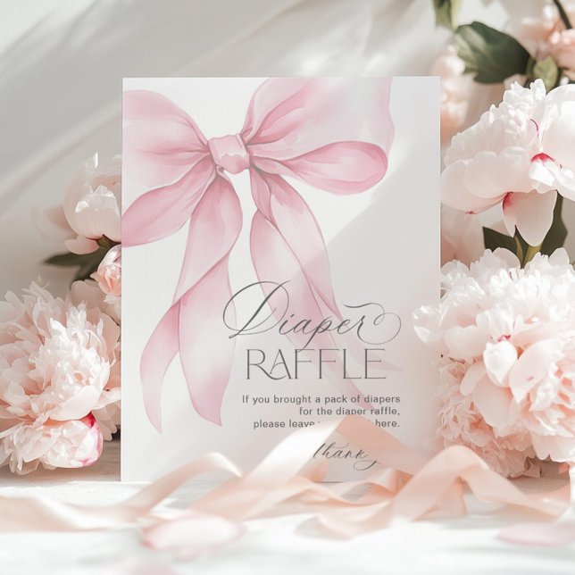 Pink Bow Diaper Raffle minimalist Baby shower Poster (Creator Uploaded)