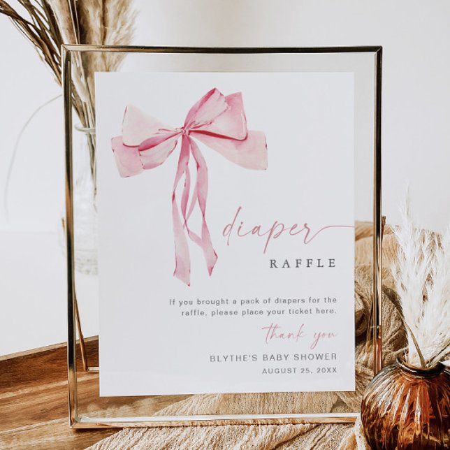 Pink Bow Diaper Raffle Sign Coquette Girl Blush (Creator Uploaded)