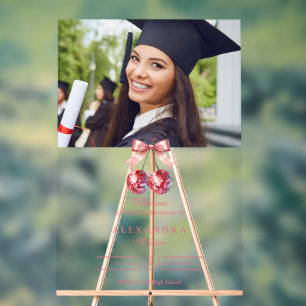 Pink Bow Disco Ball Graduation Party Acrylic Sign