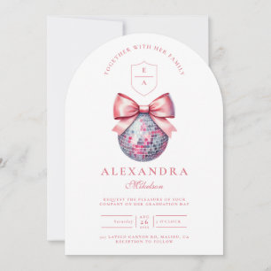 Pink Bow Disco Ball Graduation Party Invitation