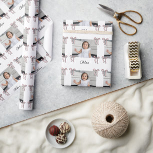 Pink Bow Doodle Baby Girl  Wrapping Paper