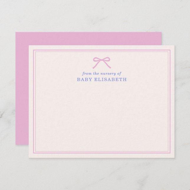 Pink Bow, double frame, from the nursery of,  Invitation (Front/Back)