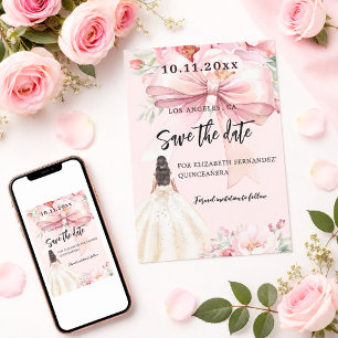 Pink bow dress Quinceanera Save the Date card