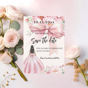 Pink bow dress Quinceanera Save the Date card