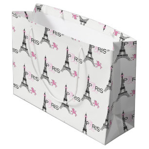 Pink Bow Eiffel Tower Paris France Poodle Chic Large Gift Bag