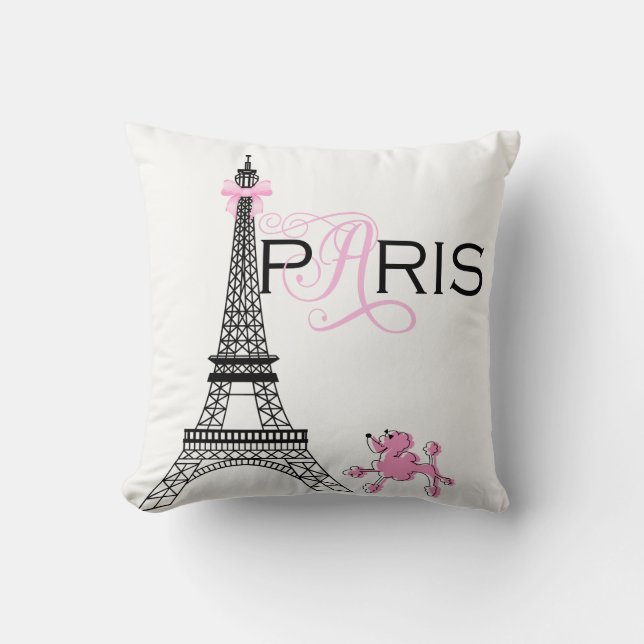Pink Bow Eiffel Tower Paris France Poodle Custom Cushion (Front)
